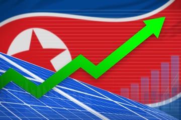 Fototapeta premium Democratic Peoples Republic of Korea (North Korea) solar energy power rising chart, arrow up - renewable natural energy industrial illustration. 3D Illustration