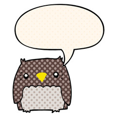 cute cartoon owl and speech bubble in comic book style