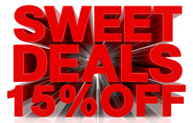 SWEET DEALS PERCENT OFF word collection on white background 3d rendering