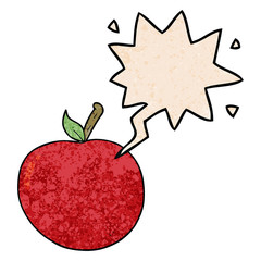 cartoon apple and speech bubble in retro texture style