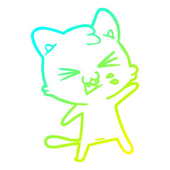 cold gradient line drawing cartoon cat hissing