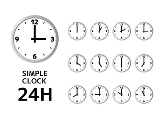 シンプルな時計  銀のフレーム 24時間