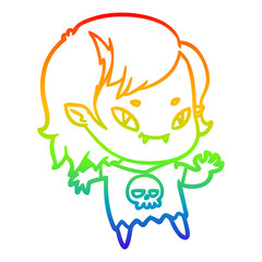 Obraz premium rainbow gradient line drawing cartoon friendly vampire girl waving