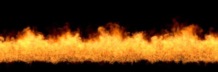 Obraz premium Linia ognia na dole - ogień 3D ilustracja tajemniczej lawy płonącej, sylized ramki na białym tle na czarnym tle