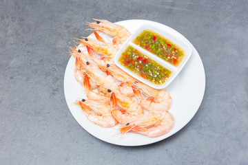 boiled shrimp, spicy dipping sauce , thaifood