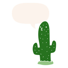 cartoon cactus and speech bubble in retro style