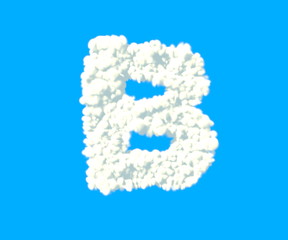 Fototapeta premium Clouds creative alphabet, white cloudy letter B isolated on sky background - 3D illustration of symbols