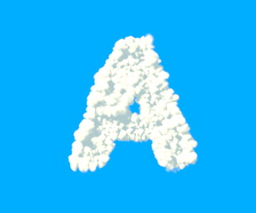 Clouds creative alphabet, white cloudy letter A isolated on sky background - 3D illustration of symbols