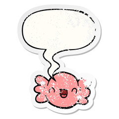 cartoon wrapped candy and speech bubble distressed sticker