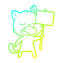 cold gradient line drawing cartoon yawning cat