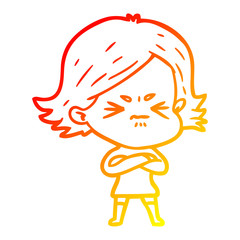 warm gradient line drawing cartoon angry girl