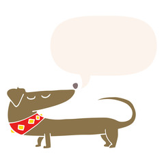 cartoon dog and speech bubble in retro style