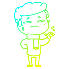 cold gradient line drawing cartoon anxious man