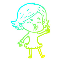 cold gradient line drawing cartoon girl pulling face