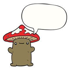 cartoon mushroom and speech bubble