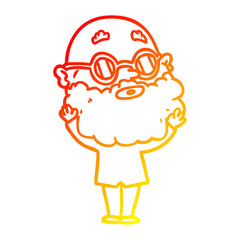 warm gradient line drawing cartoon curious man with beard and glasses