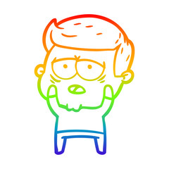 rainbow gradient line drawing cartoon tired man