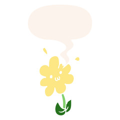 cartoon flower and speech bubble in retro style