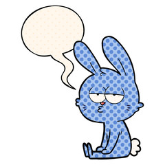 cute cartoon rabbit and speech bubble in comic book style
