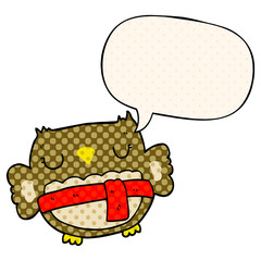 cartoon owl and speech bubble in comic book style