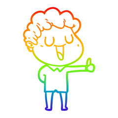 rainbow gradient line drawing laughing cartoon man giving thumbs up sign