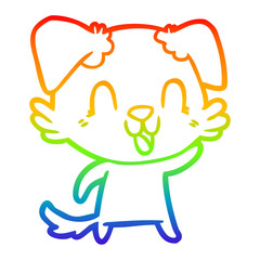 rainbow gradient line drawing laughing cartoon dog