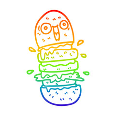 rainbow gradient line drawing cartoon burger