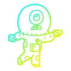 cold gradient line drawing cartoon cyclops alien spaceman pointing