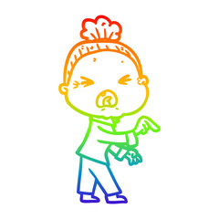 rainbow gradient line drawing cartoon angry old woman