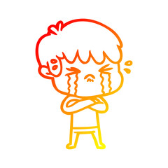 warm gradient line drawing cartoon boy crying