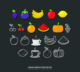 Miscellaneous Food Vector Set Icon Colorful Minimalist Dimensional and Line version