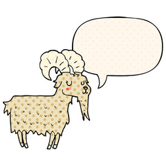 cartoon goat and speech bubble in comic book style