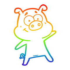 rainbow gradient line drawing happy cartoon pig