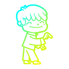 cold gradient line drawing cartoon happy boy