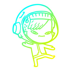 cold gradient line drawing cartoon astronaut woman