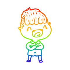 rainbow gradient line drawing cartoon happy boy laughing