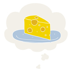 cartoon cheese and thought bubble in retro style