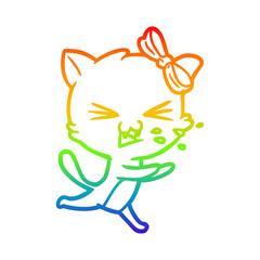 rainbow gradient line drawing cartoon cat