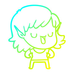cold gradient line drawing cartoon elf girl