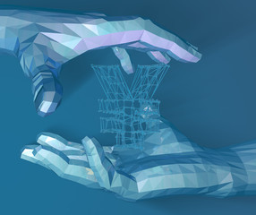 The currency symbol in the hands of digital technology, control the future