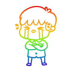 rainbow gradient line drawing crying boy cartoon