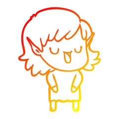 warm gradient line drawing cartoon elf girl