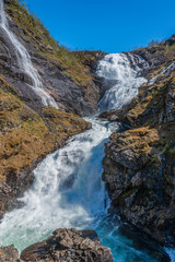 Kjosfossen waterfall on the flamsbana mountain railway, Norway.