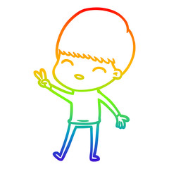 rainbow gradient line drawing happy cartoon boy