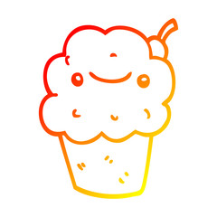 warm gradient line drawing cartoon cupcake