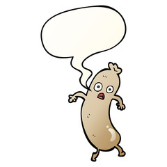 cartoon sausage and speech bubble in smooth gradient style