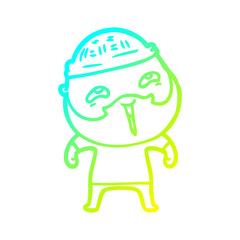 cold gradient line drawing cartoon happy bearded man