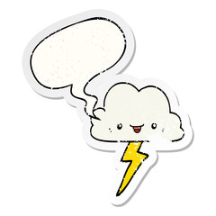 cartoon storm cloud and speech bubble distressed sticker