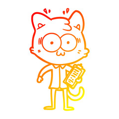 warm gradient line drawing cartoon surprised office worker cat