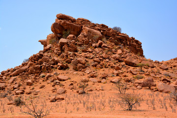 Rocks in the desert at Twyfelfontein world heritage rock engravings site in Damaraland Namibia....